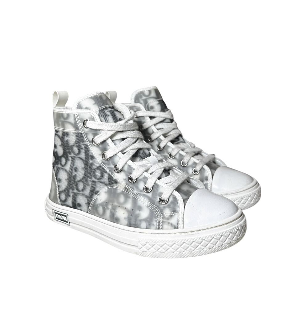 Dior Kids B23 League High Top Sneakers White Black Oblique EU 30